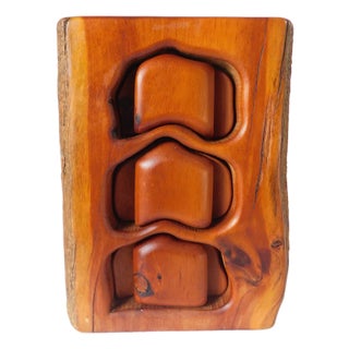 Vintage C1970s Spancraft Solid Wood Tree Trunk Jewelry Trinket Box For Sale