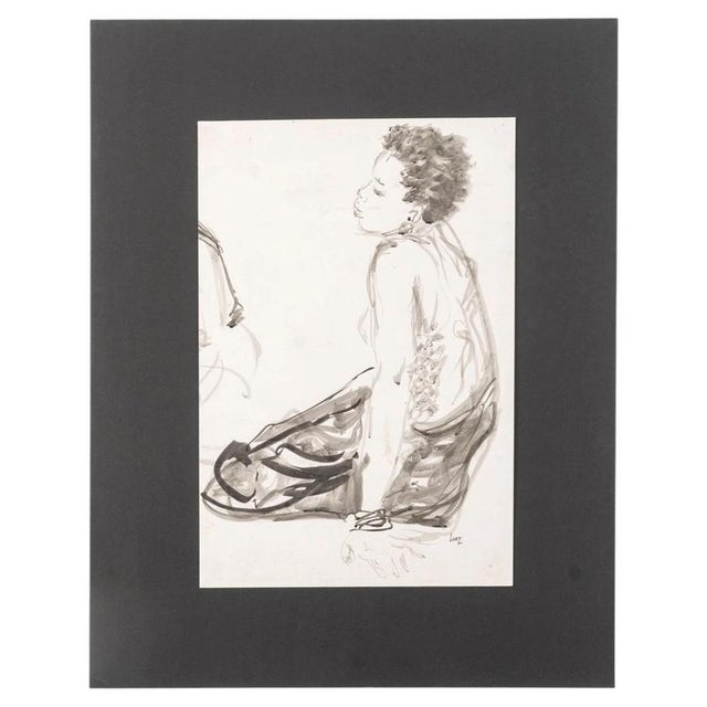 Paper Evelyne Luez, Seated African Woman, 20th Century, Watercolor on Paper For Sale - Image 7 of 7