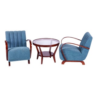 Art Deco Seating Set in Oak and Walnut, from Hala, 1940s, Set of 3 For Sale