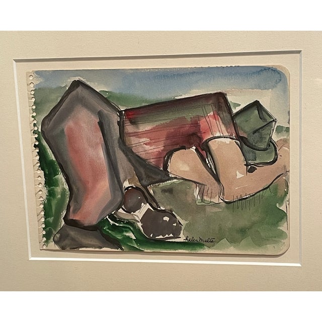 Helen Malta (1912-1975) "Sleeping Man - Ozone Park" watercolor on paper, signed lower right. From a group of paintings of...