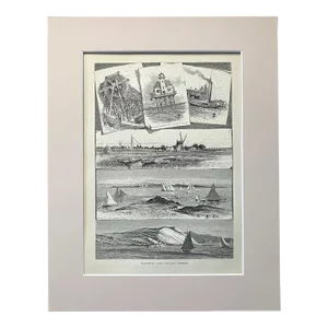 Antique 1874 Wood Engraving "Eastern Long Island Scenes" NY, Matted