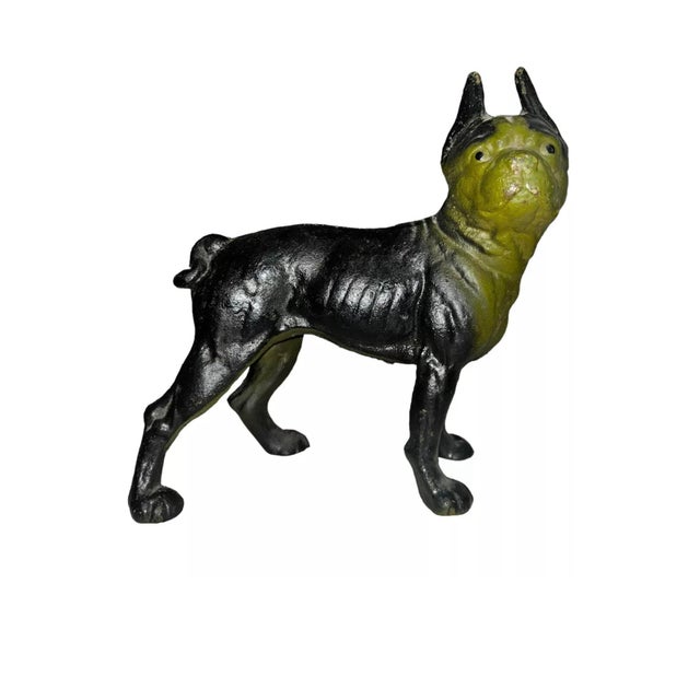 Metal Art Deco Cast Iron French Bull Dog Boston Terrier Doorstop Statue 1930s For Sale - Image 7 of 7