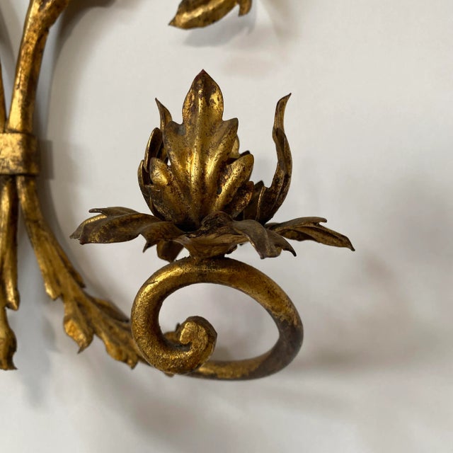 Vintage Spanish Gilded Metal Candle Wall Sconce For Sale - Image 4 of 10