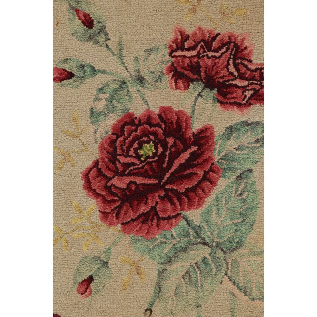 Traditional Antique Hooked Square Rug in Beige With Floral Medallion, From Rug & Kilim For Sale - Image 3 of 7
