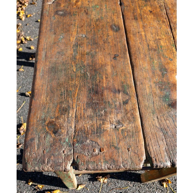 18th or 19th Century Rustic Primitive Farmhouse Table in Old Green Paint For Sale - Image 10 of 18