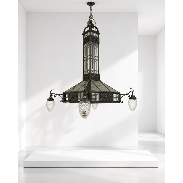 Large Italian Art Nouveau Chandelier in Wrought Iron, 1930 For Sale - Image 12 of 12