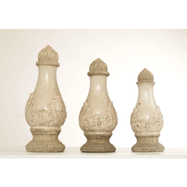Neoclassical Style Set Glazed Cast Stone Decorative Finials - Set of 3 For Sale - Image 4 of 13