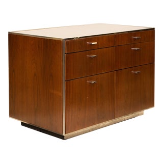 Mid-Century Small Walnut Credenza With Chrome Details For Sale