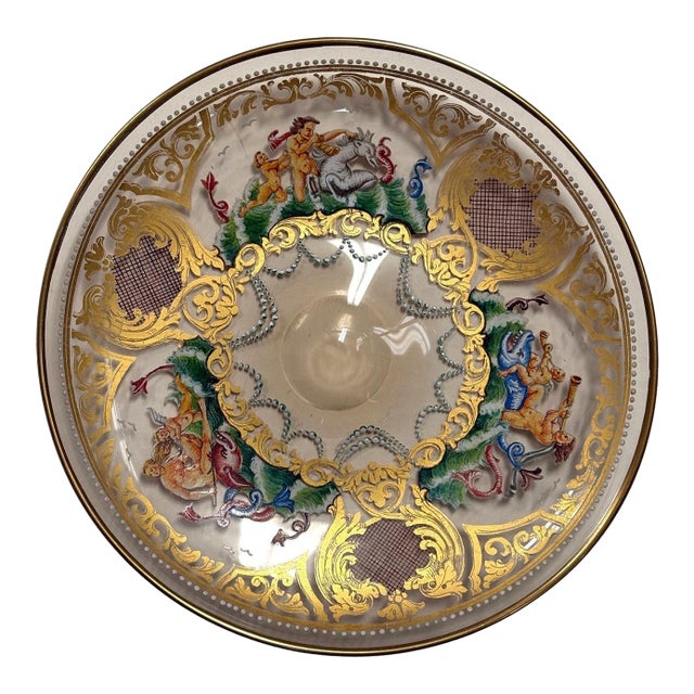 Antique Hand Blown Murano Glass Enameled Dishes - Set of 7 For Sale