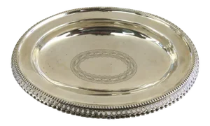 Silver Footed Oval Bowl with Pierced Edge and Bright Cut Center Motif