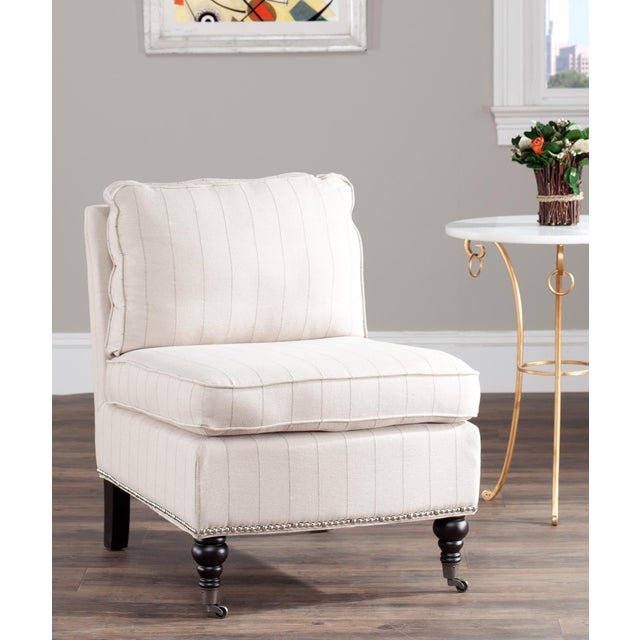 Slipper Chair in Flax Beige & Espresso For Sale - Image 9 of 10