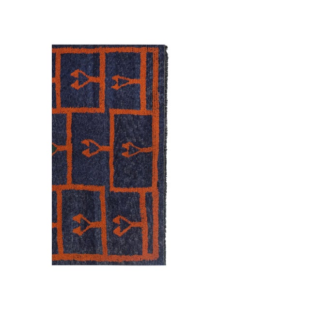 1960s Vintage Navy Blue Turkish Shaggy Rug 6' X 9'2'' For Sale - Image 4 of 13