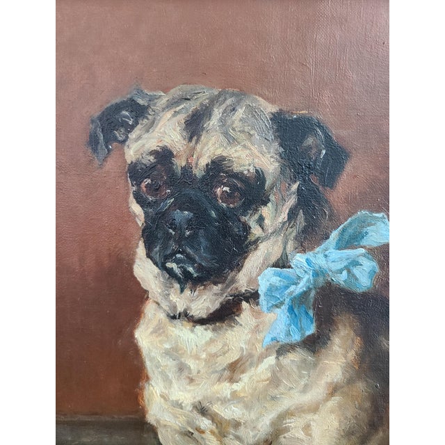 English Antique Dog Oil Painting Moody Portrait of a Pug For Sale - Image 3 of 12