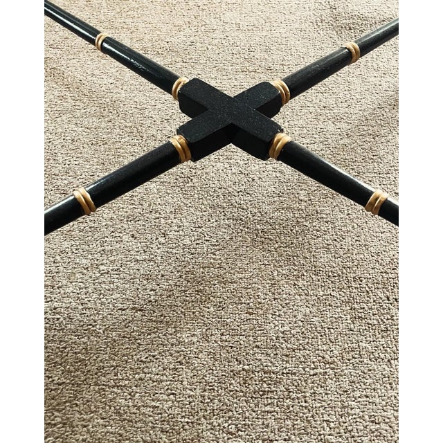 Black Antique Painted Tole Tray on Faux Bamboo Stand For Sale - Image 8 of 8