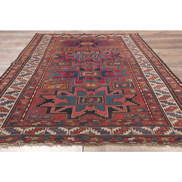 Brick Red Mid 19th Century Antique Caucasian Kazak Rug 04'04 X 08'07 For Sale - Image 8 of 9