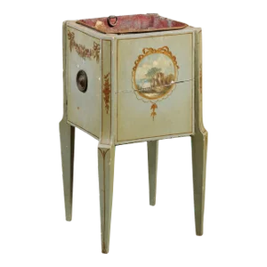 French 1890s Painted Wood Planter with Landscapes in Ribbon-Tied Medallions