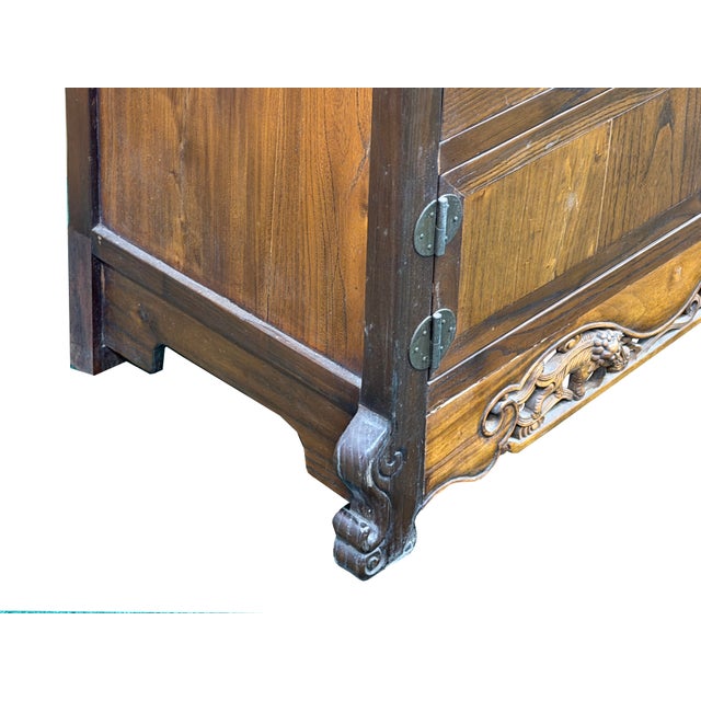 Brown Vintage Asian Brown Kirin Motif Low Tv Console Cabinet For Sale - Image 8 of 15