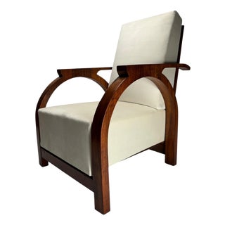 Art Deco Arched Sculptural Wooden Armchair, Italy, 1930s For Sale