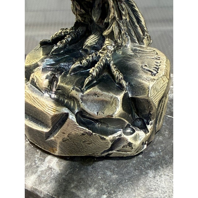 Vintage a Lucchesi Signed Italian Eagle Sculpture Marble Base 6.75" For Sale - Image 9 of 9