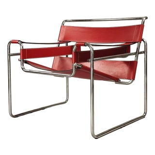 Wassilly Chair in Red Leather by Marcel Breuer for Gavina, 1960s For Sale