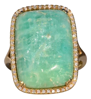 The 146th Avenue: Amazonite and Diamond Halo Ring in Yellow Gold
