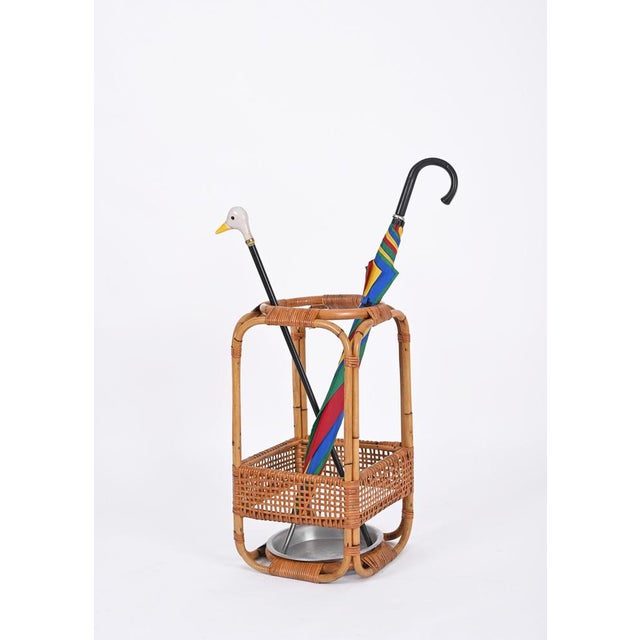 Italian Bamboo and Wicker Umbrella Stand by Franco Albini, 1960s For Sale - Image 15 of 18