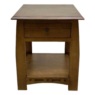 Mission Quarter Sawn White Oak 1 Drawer Inlay End Table - Walnut Stain For Sale