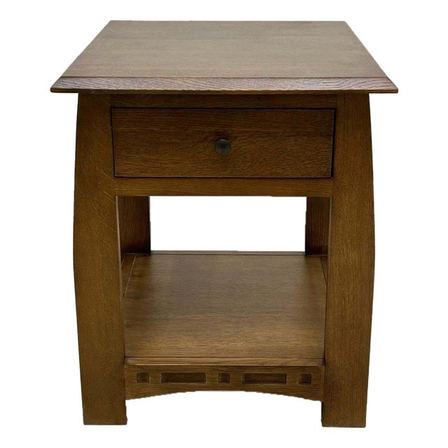 Mission Quarter Sawn White Oak 1 Drawer Inlay End Table - Walnut Stain For Sale