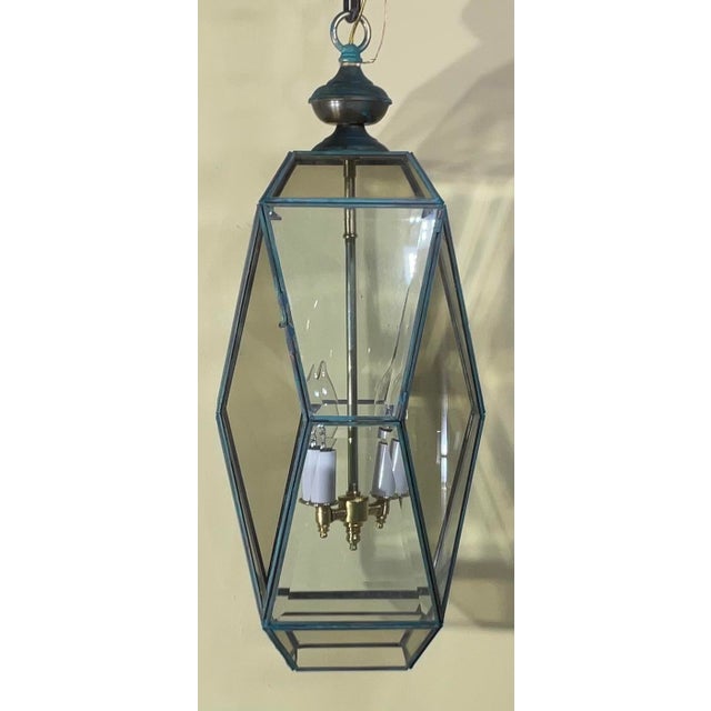 Beautiful Vintage Cubist Style Hexagonal Lantern Pendant Light Fixture For Sale In Miami - Image 6 of 13
