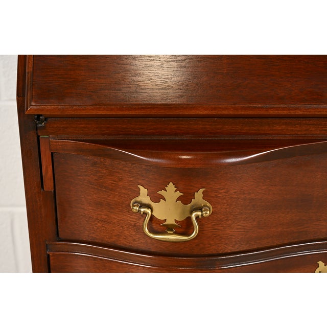 Chippendale Solid Mahogany Drop Front Secretary Desk by Jasper Cabinet Co. For Sale - Image 11 of 18
