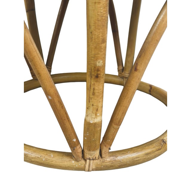Pair of 1970s Vintage Rattan and Bamboo Round Ottoman Footstools For Sale - Image 10 of 18