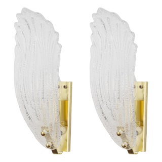 Italian Wall Lamps in Clear Murano Glasss, 1990s, Set of 2 For Sale
