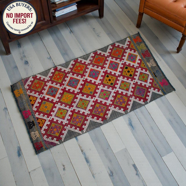 Textile 1960s Hand-Woven Braided Weave Turkish Jajim Kilim Rug 18"x35" For Sale - Image 7 of 12