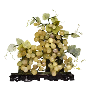 Mid-Century Handmade Green Natural Stone Grape Cluster Grapevine Bonsai Tree Style Sculpture