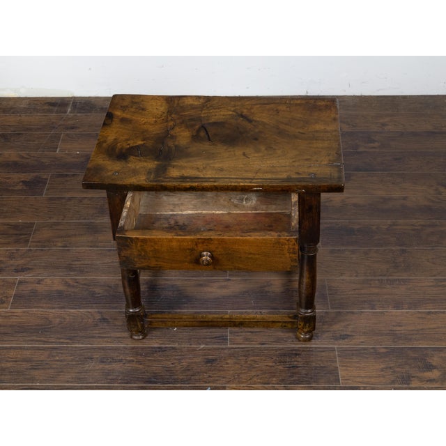 English 19th Century Walnut Table with Single Drawer and Column Shaped Legs For Sale - Image 11 of 12