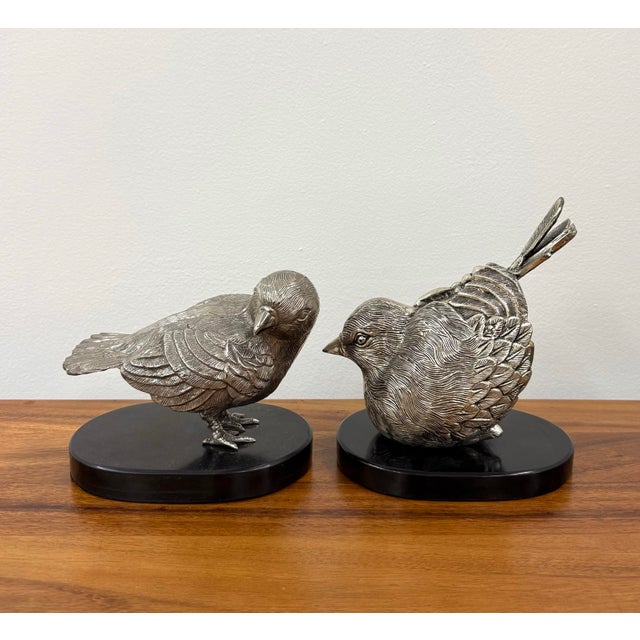 Mid 20th Century Mid 20th Century Solid Metal Bird Sculptures on Stone Base - Pairs For Sale - Image 5 of 7