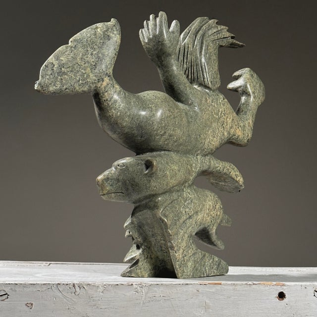 Vintage Hand Carved Inuit Folk Art Soapstone Sculpture of Sedna, Stamped For Sale - Image 4 of 10