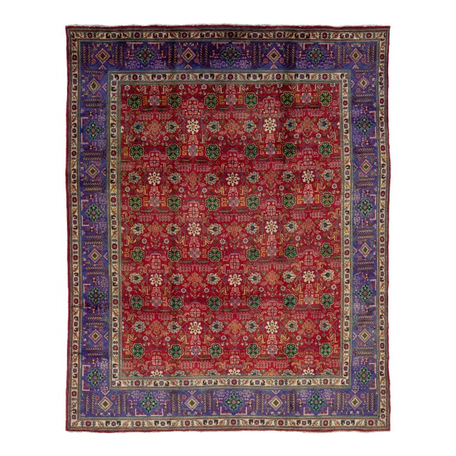 1960s Hand-Knotted Persian Tabriz Wool Rug in Red and Purple For Sale