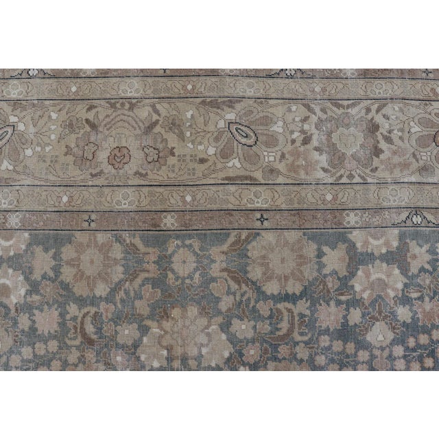 Antique Distressed Tabriz Rug in Teal, Tan, Light Brown 9'8" X 12'5" For Sale - Image 11 of 13