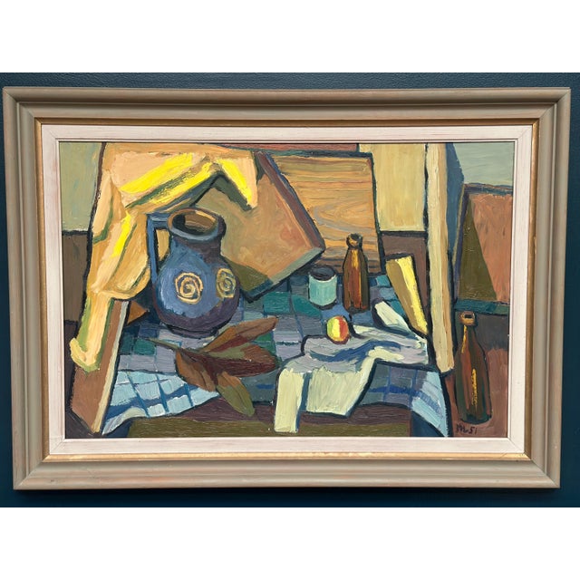 Martin Lindberg, Still Life with Jug and Bottles, 1951, Oil Painting on Panel, Framed For Sale - Image 18 of 18