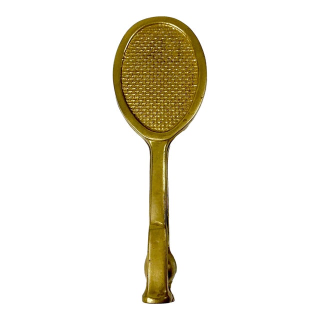 Mid-Century Americana Hollywood Regency Boho Chic Brass Tennis Racket Door Knocker For Sale