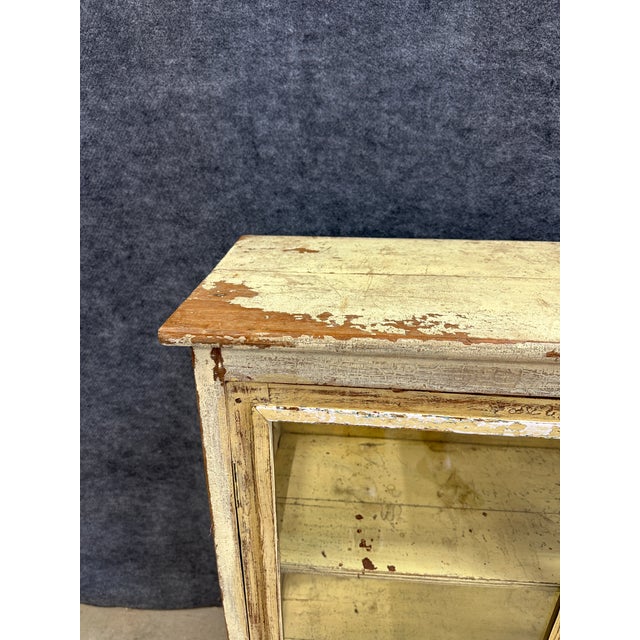1970s 1970s Distressed Wood Glass Front Display Cabinet For Sale - Image 5 of 6
