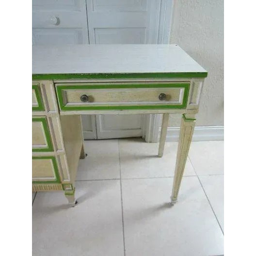 1970s Vintage Mid Century Desk by Stanley Four Drawer Ivory and Green For Sale - Image 11 of 12
