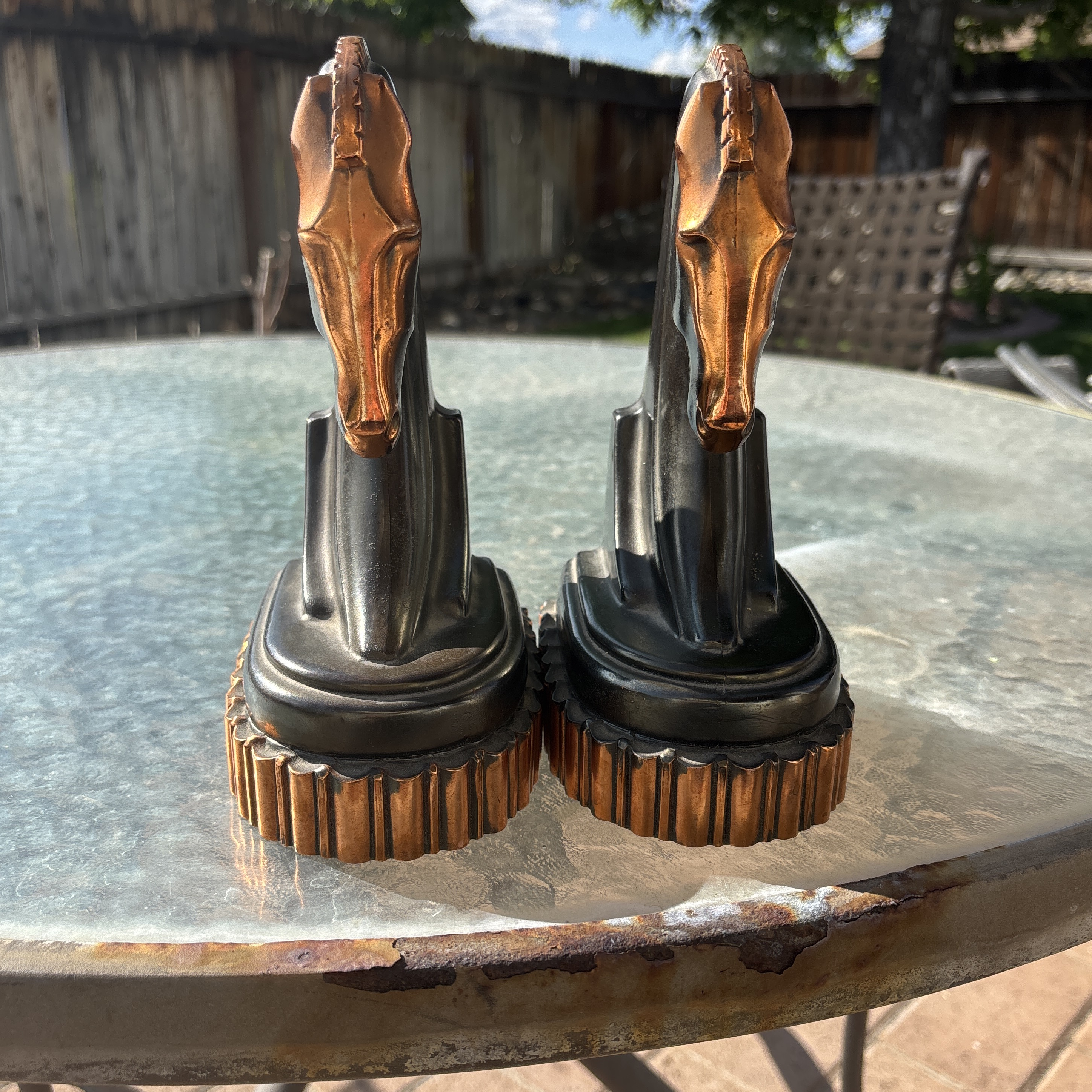 Pair of Art Deco Bronze and Copper Plated Trojan Horse Bookends