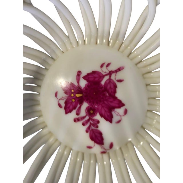 Hand-Painted Porcelain Reticulated Basket Bowl with Floral Motif from Herend Hungary, 1960-1990 For Sale - Image 6 of 10
