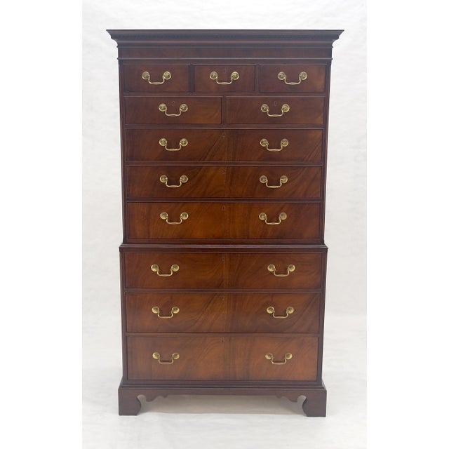 Traditional Hickory Chair 11 Drawers Flame Mahogany Drop Brass Pulls High Boy Chest Dresser For Sale - Image 3 of 10
