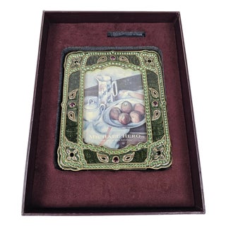 Michael Hero Jeweled Green Enamel Picture Frame in Original Box For Sale