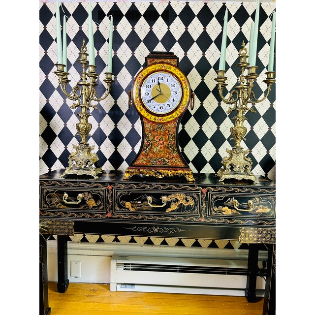 Castilian Imports Oversized Italian Florentine Style Hand-Painted Mantel Clock For Sale - Image 14 of 18