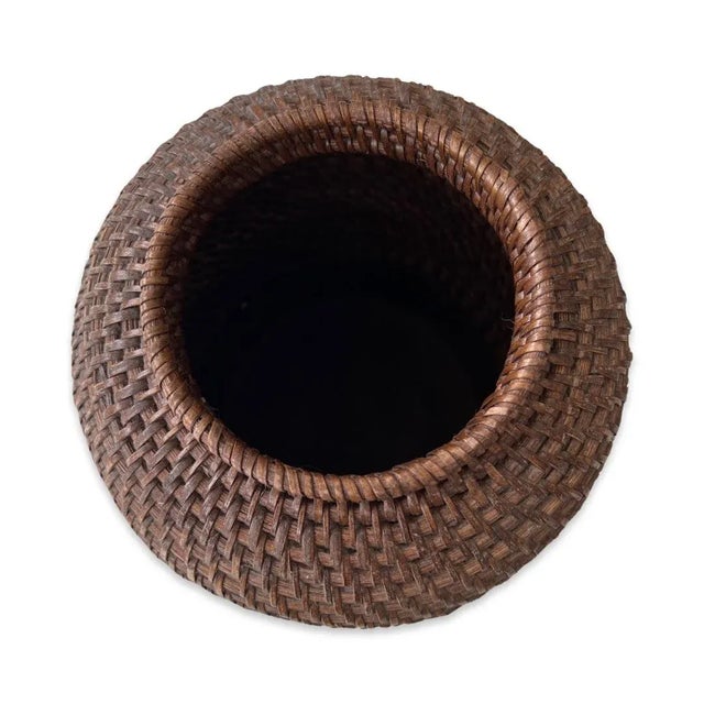Coffee Boho Chic Large Handwoven Rattan and Wood Ginger Jar With Lid From the Philippines For Sale - Image 8 of 12