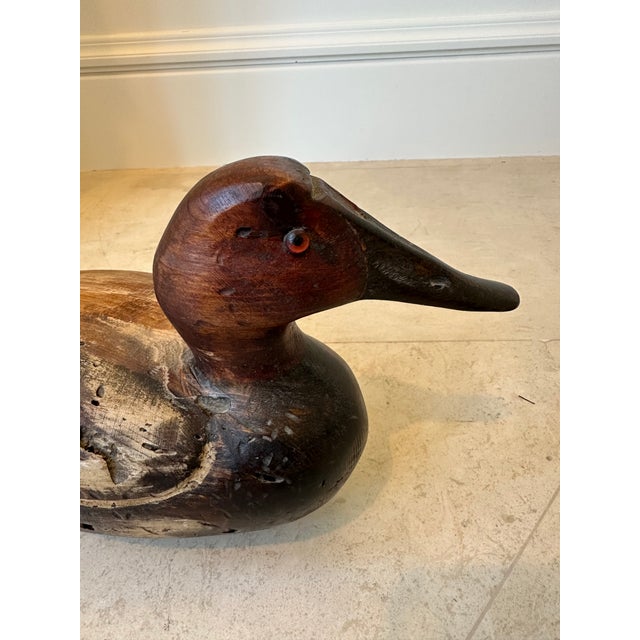 Vintage 1977 Wood Duck Decoy Atop Wood Box With Metal Galley and Drawer For Sale - Image 15 of 18